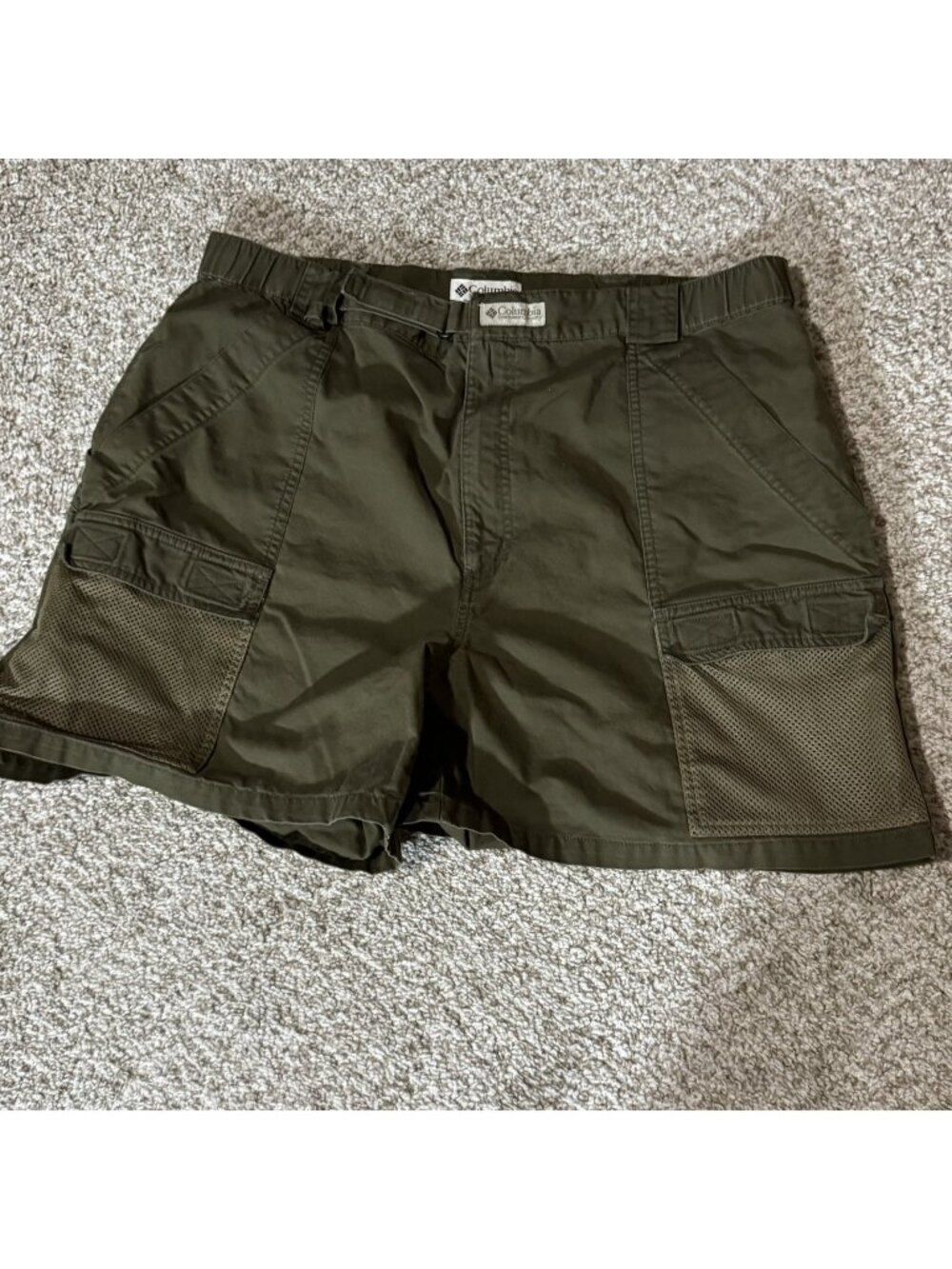 Columbia PFG Shorts Men's XL Olive Green 100% Cotton Cargo Fishing Mesh Pockets